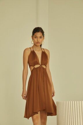 Amara - Karın Dekolteli, Saten Midi Elbise M10000101