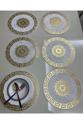 SEHARA Amerikan Servis/kadife/sehpa Örtüsü/tabak Altlığı/supla/6 Adet/gri-gold