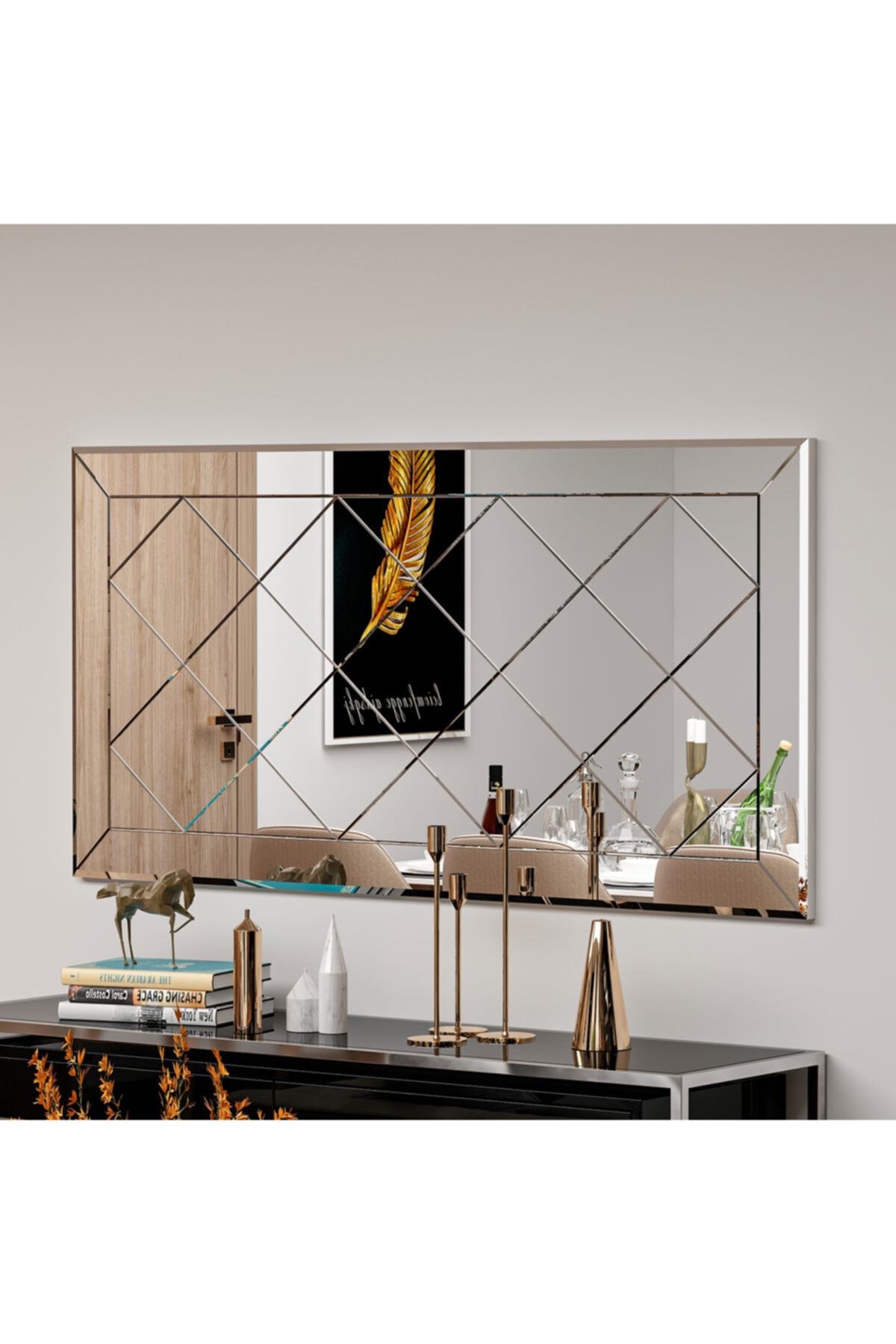 MONEayna - Saga Dekoratif Baklava Desenli Salon Ofis Konsol Aynası Sga01