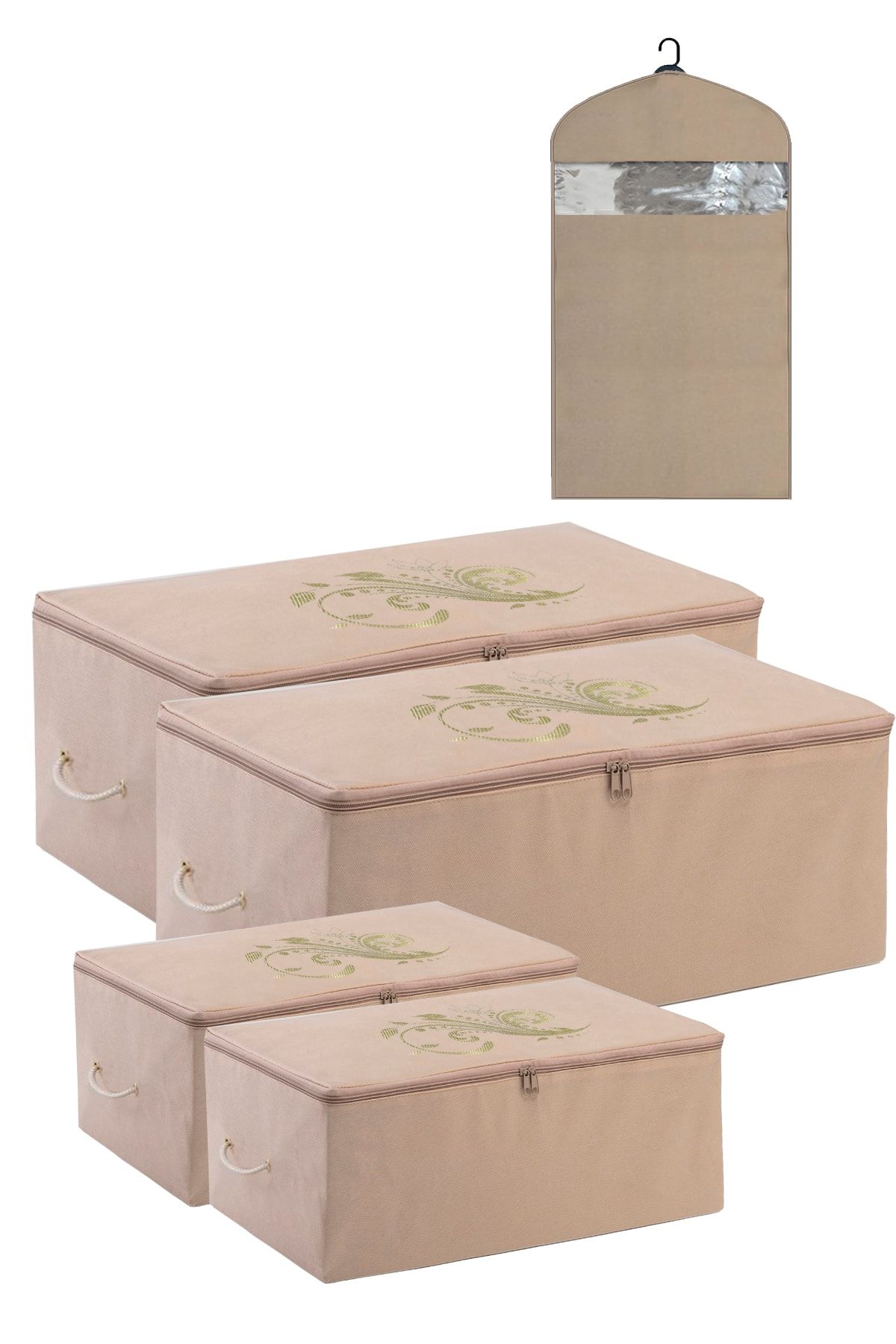 umbellatum Set De 5 Organizatoare Pentru Saci - 2 Saci De Depozitare De Dimensiuni Mega Și 2 De Dimensiuni Medii, 1 Husă Pentru Haine - One Size
