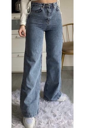 Kadın Mavi Bol Paça Jeans 0000028