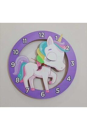 40x40 Cm Unicorn Çocuk Duvar Saati Renkli Eğlenceli Lazer Kesim Uv Baskılı 38001203