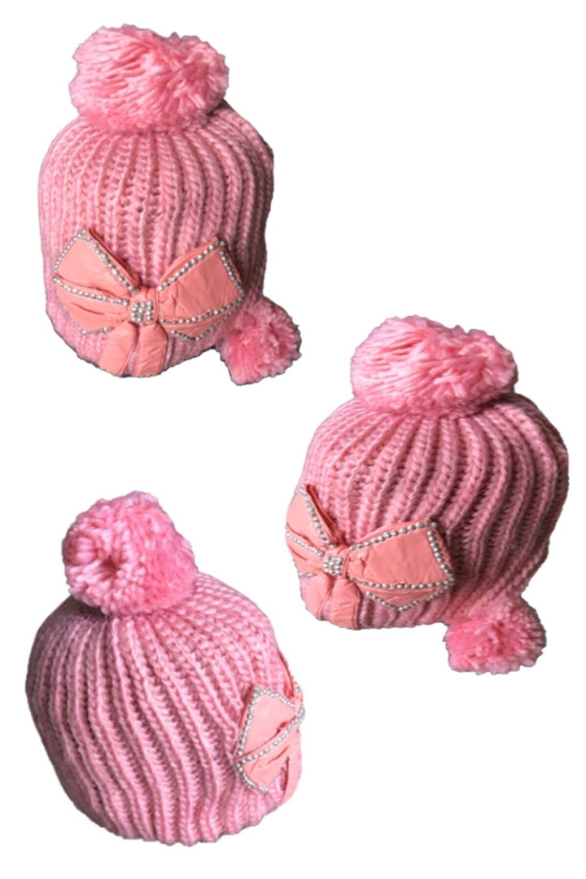 Hyd-Baby Girl Kids Pink Hat Beanie Handmade Comfortable Skin Friendly Pompom Beanie 1