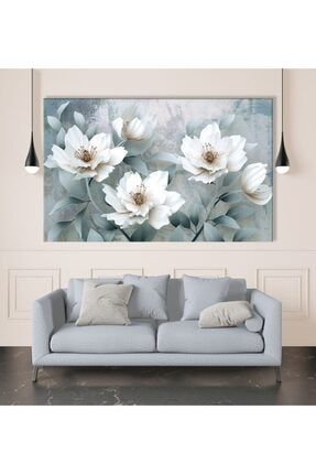Dekoratif Soft Beyaz Çiçekler Kanvas Tablo - Voov1214 voov1214