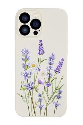 Iphone 13 Pro Uyumlu Lavender Desenli Kamera Lens Korumalı Darbe Emici Silikonlu Lansman Kılıf MCIPH13PLSM211205