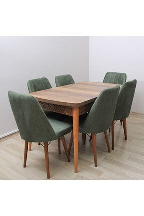 Lazer Kesim Barok Yemek Masa Takımı Nergis Sandalye Yeşil RM40050TKMBLAYE
