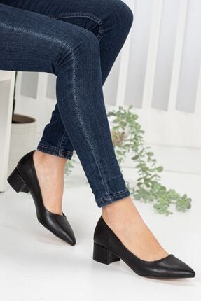 London Kadın Kısa Topuklu Ayakkabı Siyah Cilt AF-00000679
