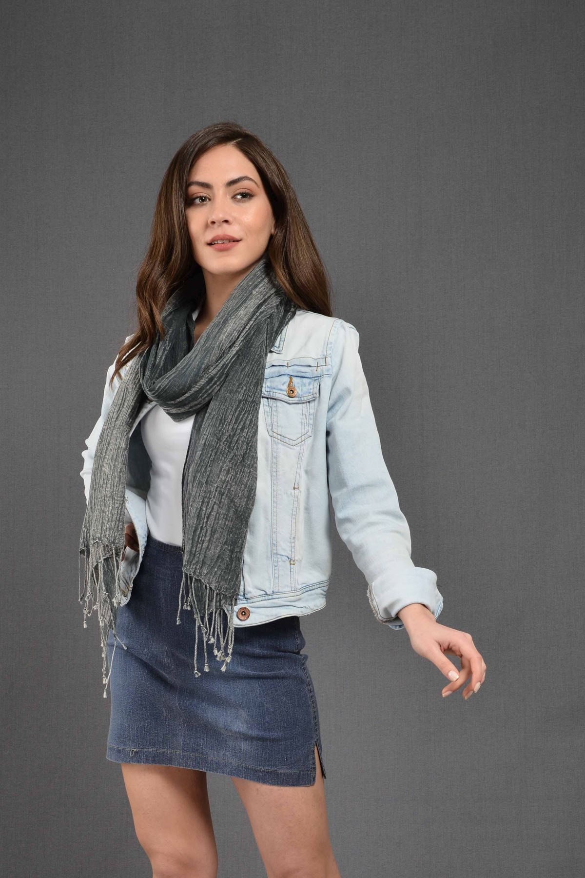 Dosimira-Anthracite Grinding Cotton Large Shawl 45x190 Cm 3