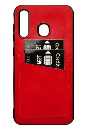 Samsung Galaxy A20 / A30 Suni Deri Kartlı Cep Telefon Kılıfı - Kırmızı - Kk000 KK000SA20