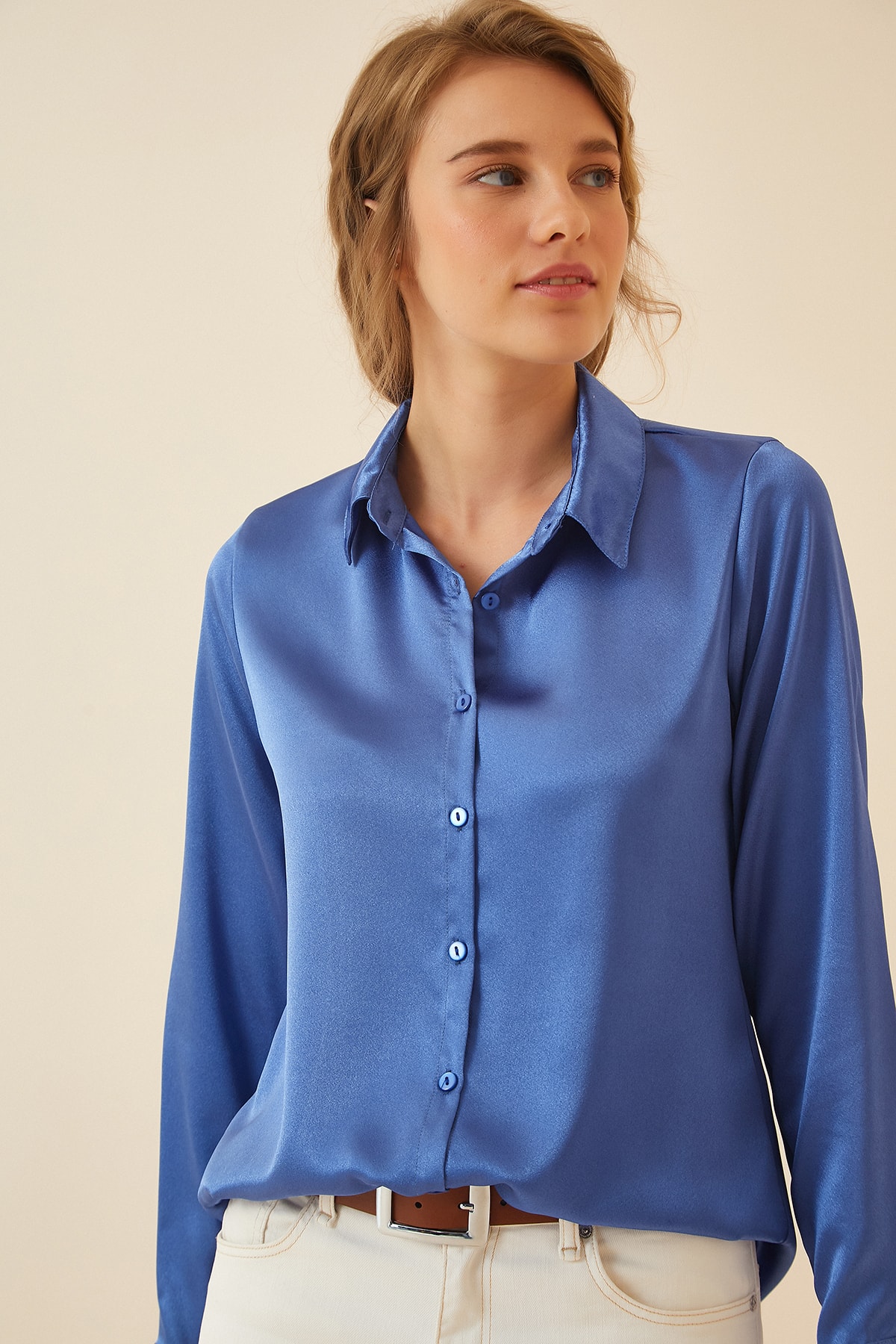 Happiness İstanbul Hemd Blau Regular Fit Fast ausverkauft