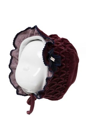 Pamuklu Kız Bebek Kadife Fiyonk Detaylı Boğazdan Bağlamalı Şapka RHK12546
