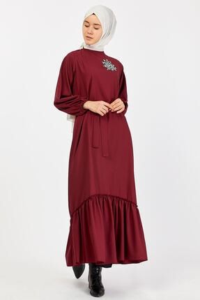 Kadın Bordo Fırfırlı Elbise Tsttr20201127