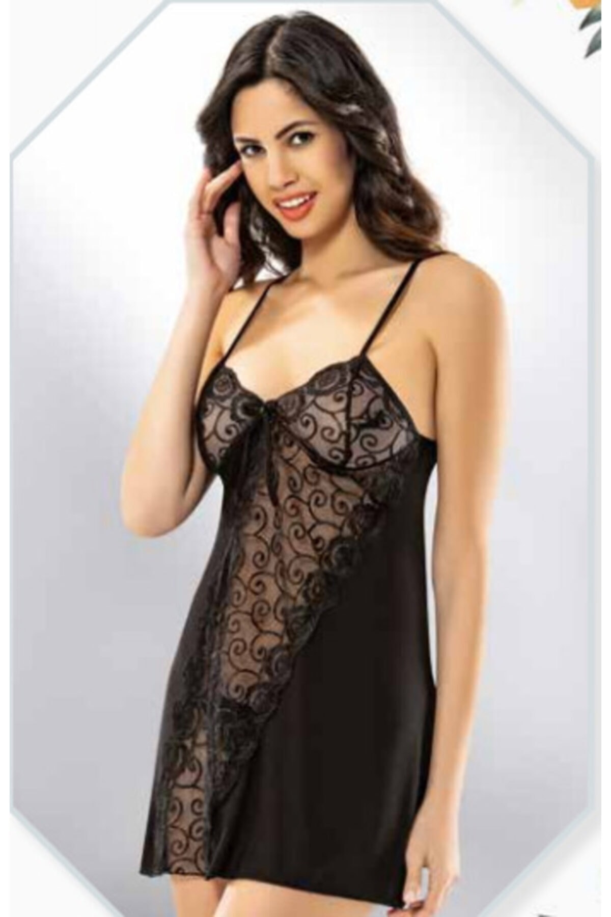 KOTA İÇ GİYİM Kadın Siyah Kota Tül Gecelik Yeni Sezon (1 Adet Ekonomik)