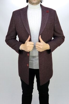 Erkek Bordo Slim Fit Kısa Palto VTO-KBN-A19005-02