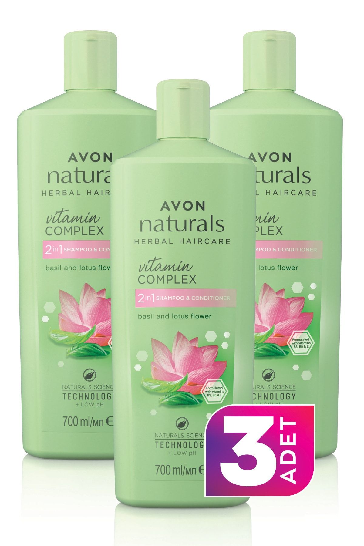 naturals feslegen ve lotus cicegi kokulu sampuan ve sac kremi 700ml 3 lu paket