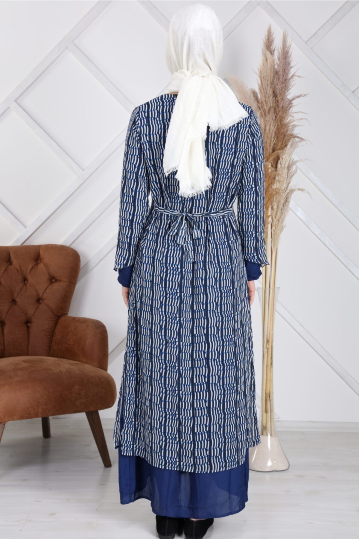Dark blue and deals white striped dress