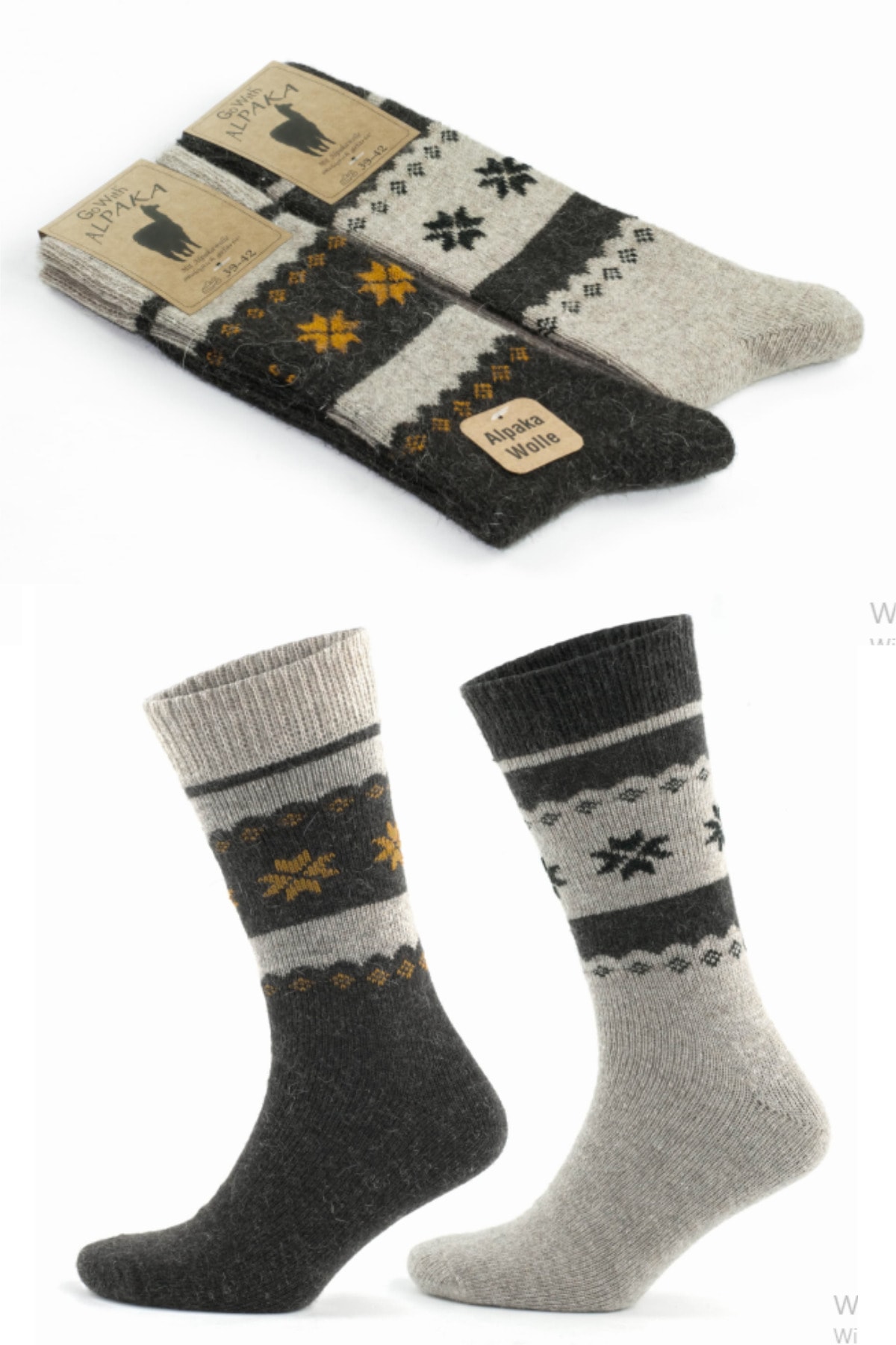 socksbox Alpaka Doğal Yün Termal Kış Temalı Çorap 2 Çift