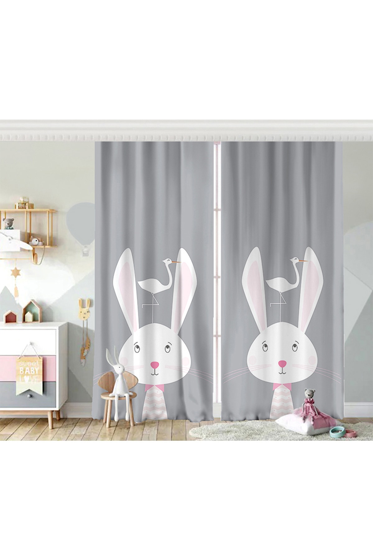 Realhomes Aripă Dublă, Fundal Gri, Cu Model De Iepure, Perdea De Fundal Pentru Camera Bebelușului - 280 x 200