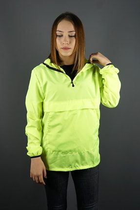 Kadın Neon Yeşil Kapüşonlu Yağmurluk Mevsimlik Mont Y2G5M4R5LK