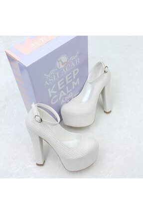 Kadın Kırık Beyaz Topuklu Inci Desenli Gelinlik Ayakkabısı 15 cm 922
