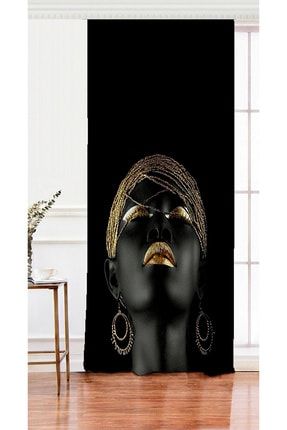 Tek Kanat Siyahi Kadın Özel Tasarımlı Modern Dekoratif Salon Fon Perdesi Rh-PerdeTek-3348