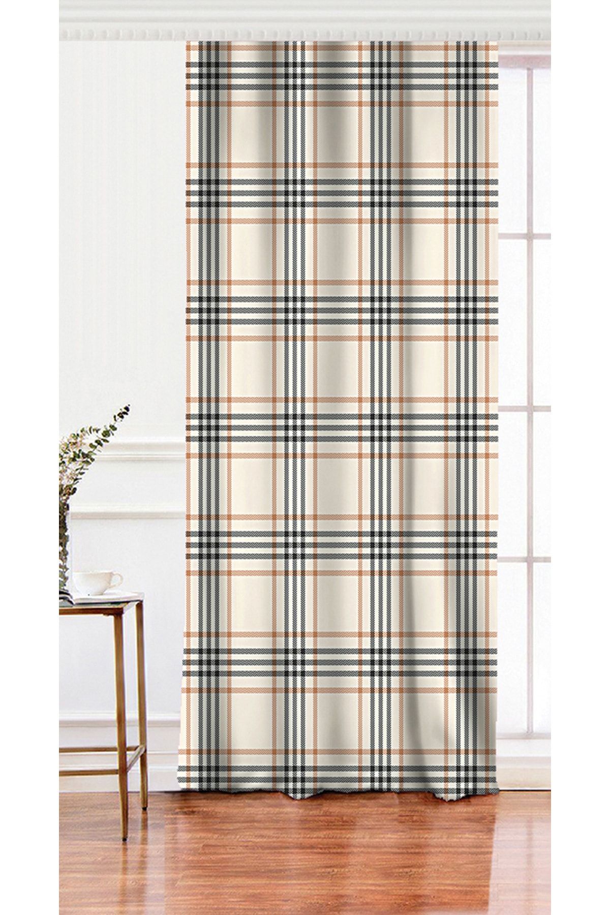Realhomes O Singură Aripă De Culoare Crem Carouri Cu Modele Decorative Sufragerie Fundal Perdea - 140 x 200