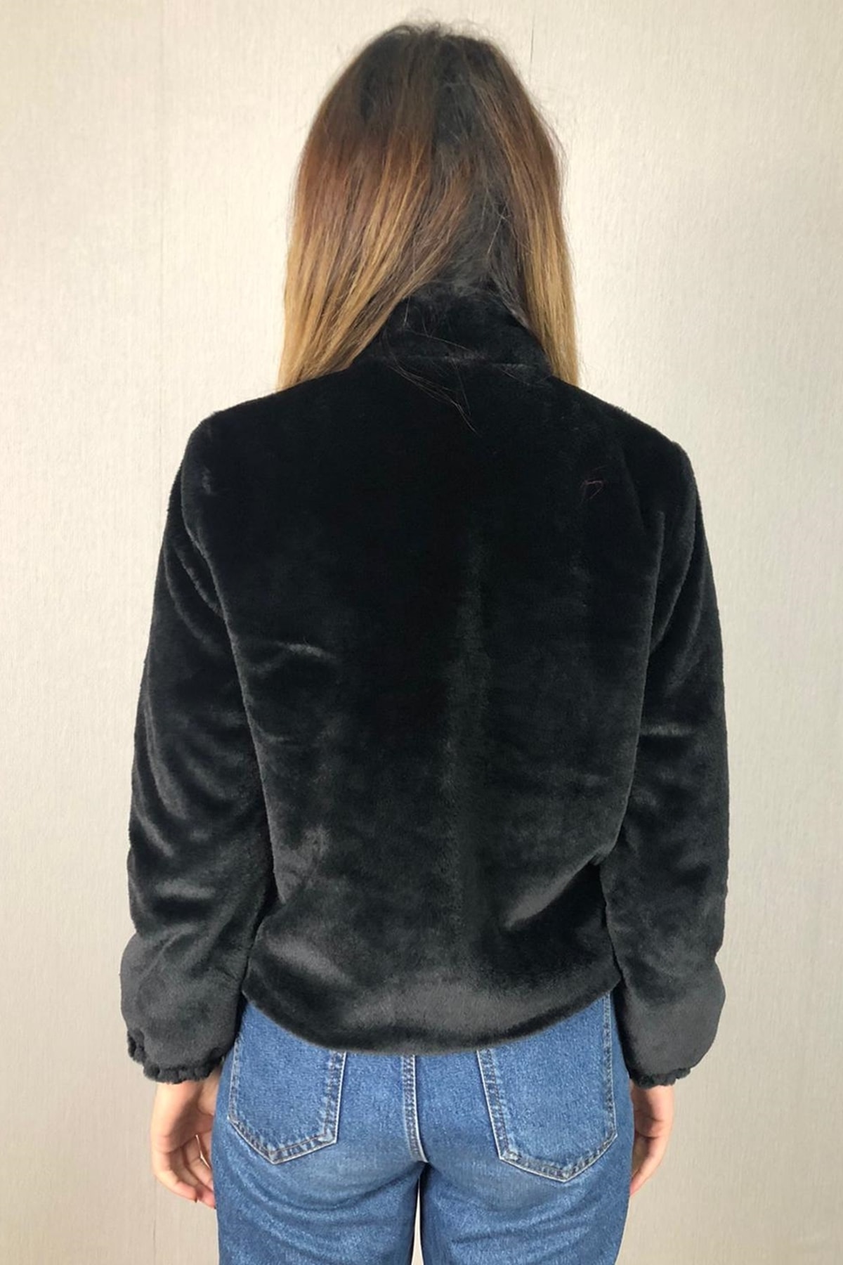 TwillCollection  Kadın Siyah Fermuarlı Kürk Mont - Görsel 4