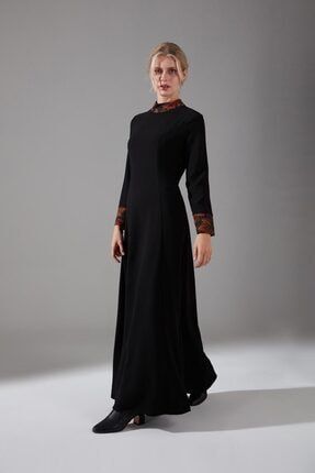 Kadın Siyah Jakar Detaylı Elbise Kiremit 20KGMZL1010019-KİREMİT