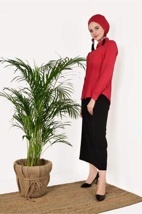 Kadın Kırmızı Yaka Dantel Detaylı Bluz 19YBLZTR0152