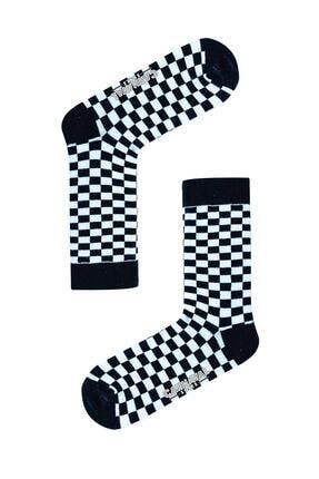 Siyah Beyaz Dama Desenli Renkli Çorap SKT-U1072-36-44