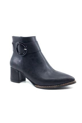 Ayakkabımood Can Papuc Siyah Cilt Tokalı Kışlık Kadın Bot ST02278