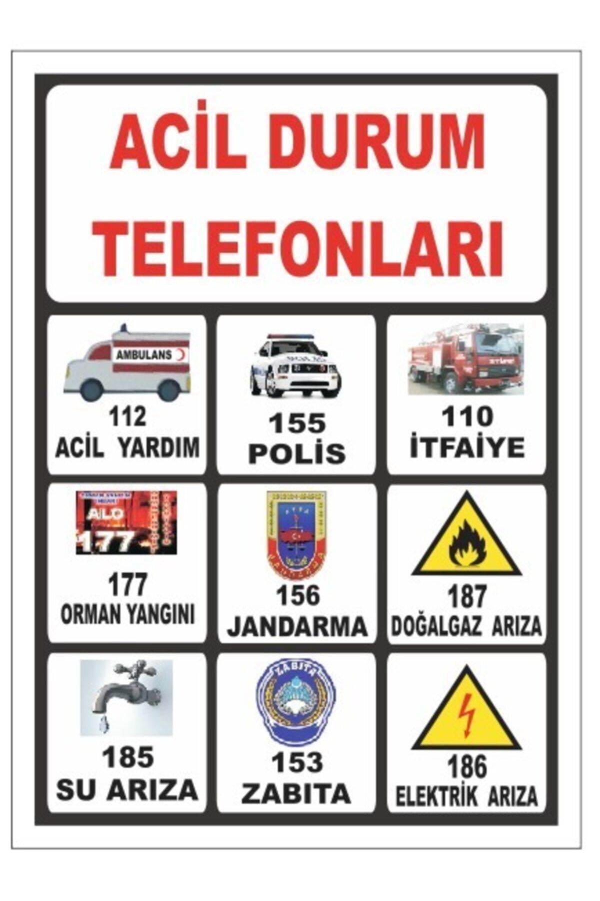acil durum telefonlari uyari levhalari