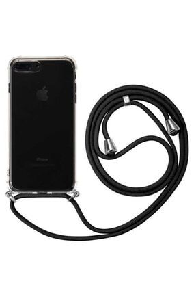 Iphone 8 Plus Boyun Askılı Airbagli Şeffaf Silikon Kılıf İp Rengi Siyah nzhtek051739