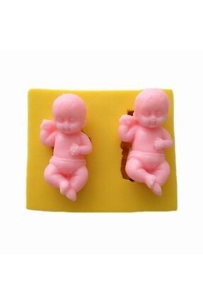 İkili Sırt Üstü Yatan Bebek Silikon Kalıp Sarı TPM067