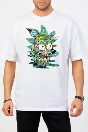 Rick And Morty Baskılı Beyaz Oversize T-shirt / Tişört B2416