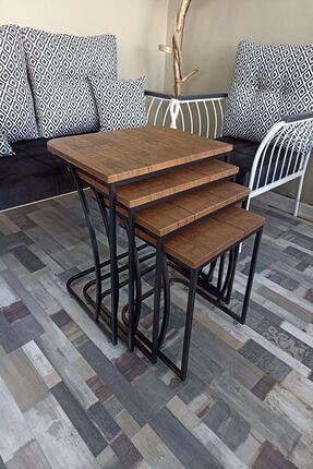 Dinç Metal Sehpa Siyah Tekerlekli C Sehpa Siyah Dörtlü Zigon Sehpa