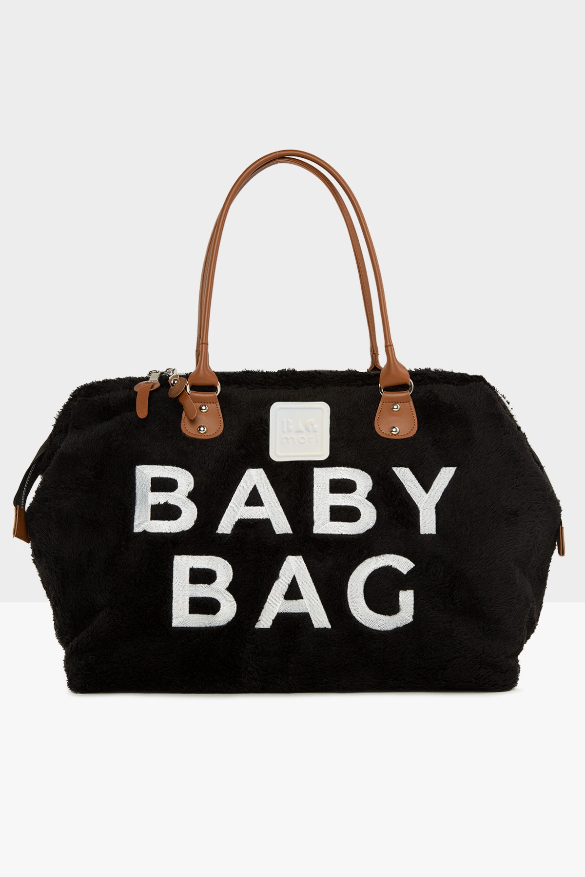 Bagmori Siyah Baby Bag Nakışlı Peluş Anne Bebek Çantası M000006319