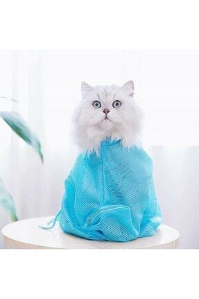 Mavi Kedi Yıkama Filesi Kedi Tırnak Kesme Banyo Yapma Filesi Kedi Bakım Filesi kedifilesi8967