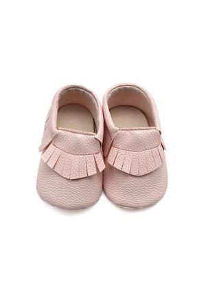 Kız Bebek Pembe Renk El Yapımı Püsküllü Makosen Ayakkabı SHO-OPM