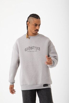 Oversize Fake Mafia Şardonlu Ice Gri Sweatshirt M3317