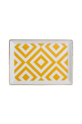 04a+p018779 18 cm Morocco Sarı Desenli Dikdörtgen Kahvaltı Tabağı 04A+P018779
