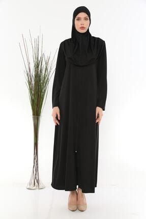 Tek Parça Fermuarlı Kadın Namaz Elbisesi Siyah 5002-Siyah