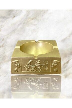 Altın Renk Beton Küllük El Yapımı Dekoratif Kül Tablası Mısır Figürlü Kare PRA-4884317-9781