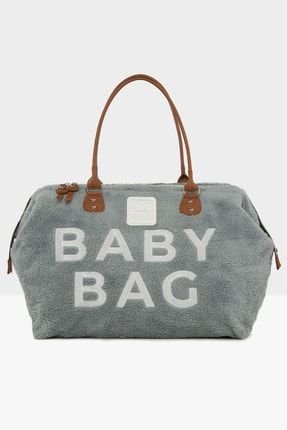 Gri Baby Bag Nakışlı Peluş Anne Bebek Çantası M000006319 TYC00262293625