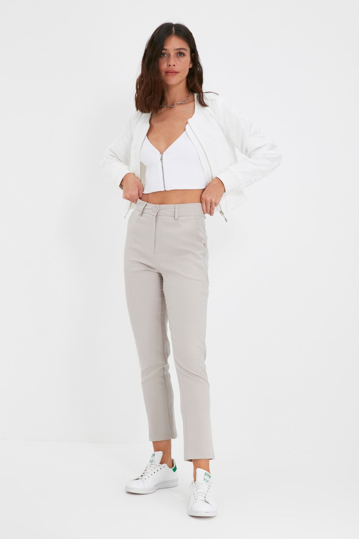 Petite Belted High Waisted Cigarette Trouser | boohoo