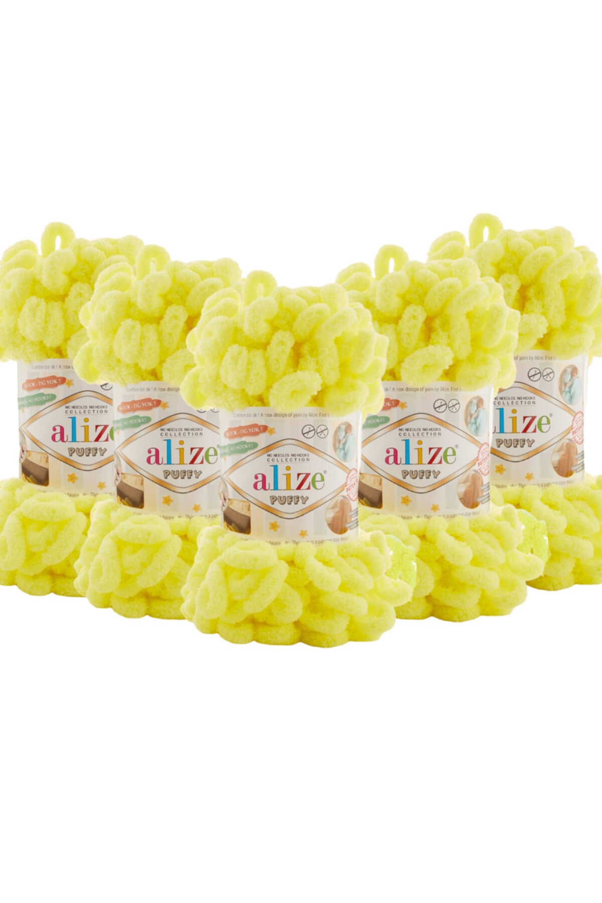 Puffy Hand Knitting Yarn 5-Pack - 552 Neon Lemon - 100 Gr. 9 Mt. Finger Knitting Yarn