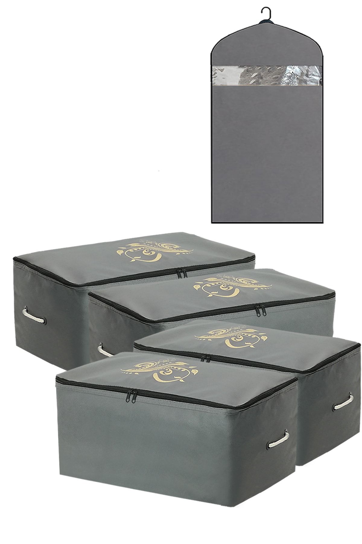 umbellatum Geantă De Depozitare Organizator Saci 4 Bucăți 64x41x35 Cm Și 1 Husă Pentru Haine, Culoare Gri, Set De 5 - One Size