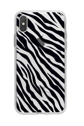 Iphone Xr Uyumlu Zebra Pattern Premium Şeffaf Silikon Kılıf Siyah Baskılı iPhoneXszebrapatternsyhbsk