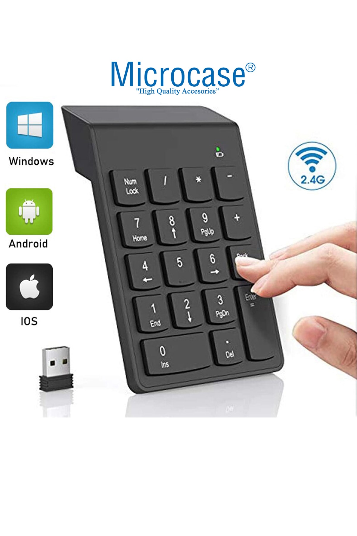 Kablosuz 18 Tuşlu Mini Numerik Klavye - Siyah Al2698 2