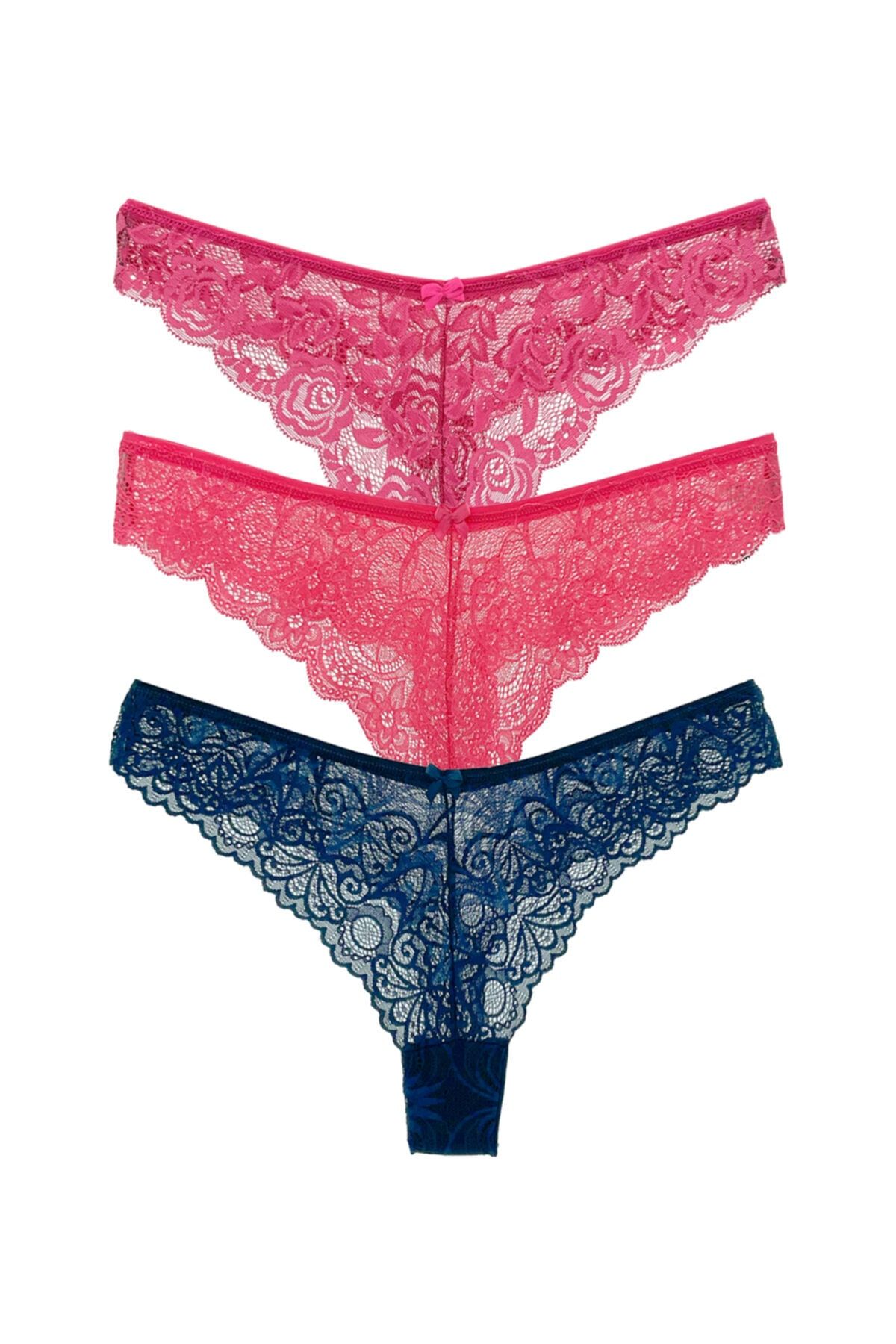 HNX 3-Piece Lace String Thong Panties - Trendyol
